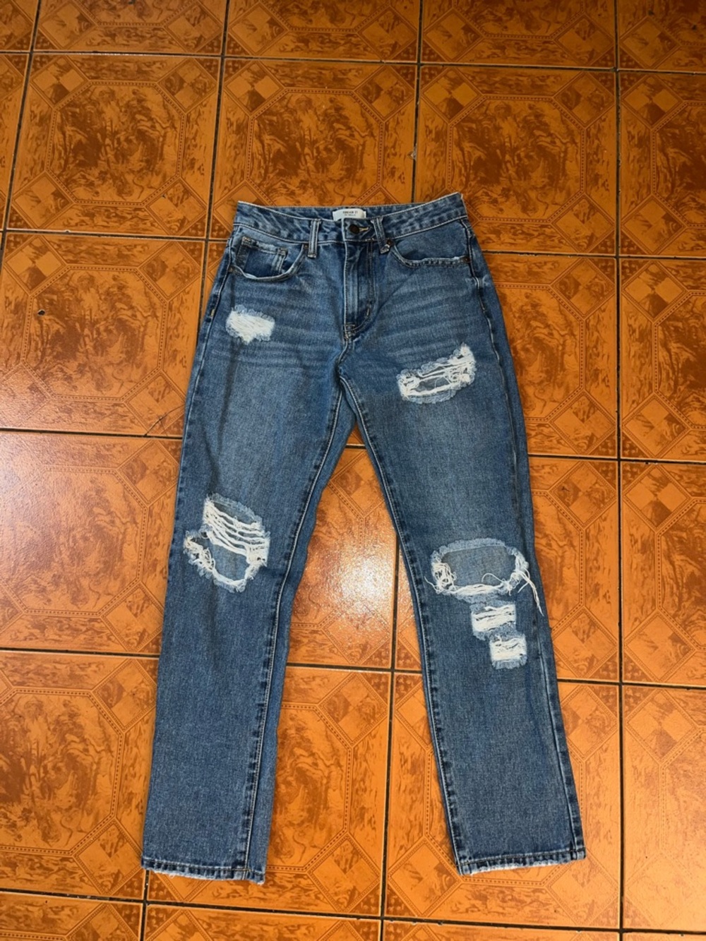 Forever 21 Distressed Blue Women's Straight-Leg Jeans